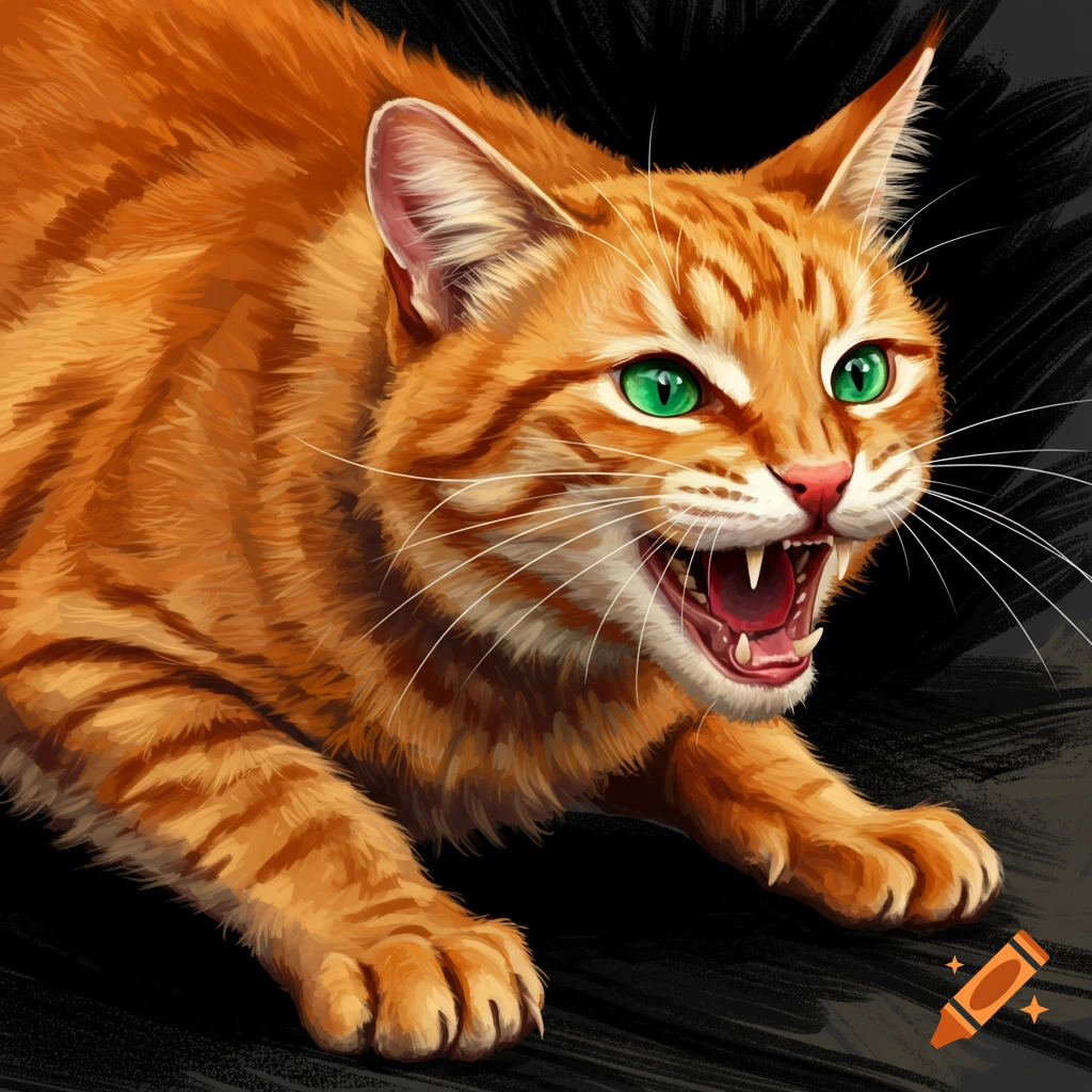 An angry orange cat.