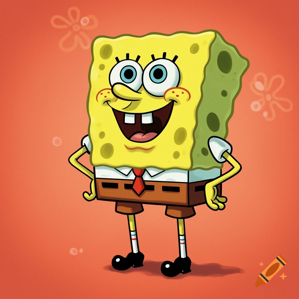 Cartoon illustration of Spongebob Squarepants smiling with hands on hips