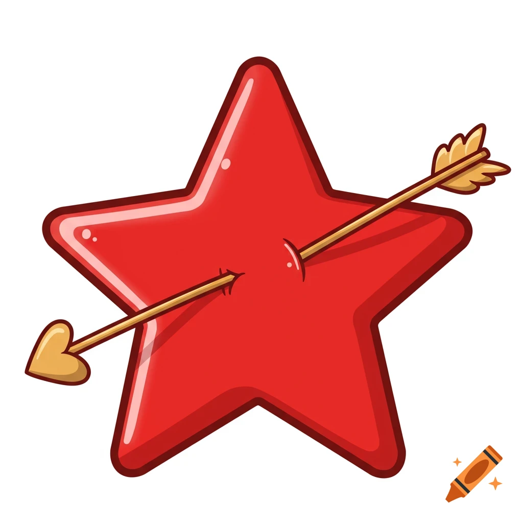 Cartoon red star with a cupid's arrow