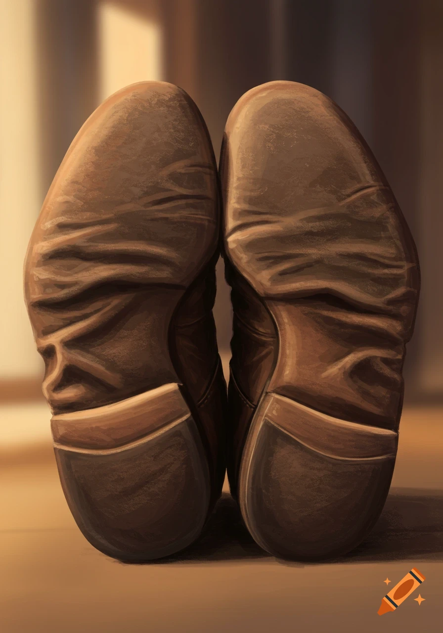 The soles of a pair of brown leather shoes.