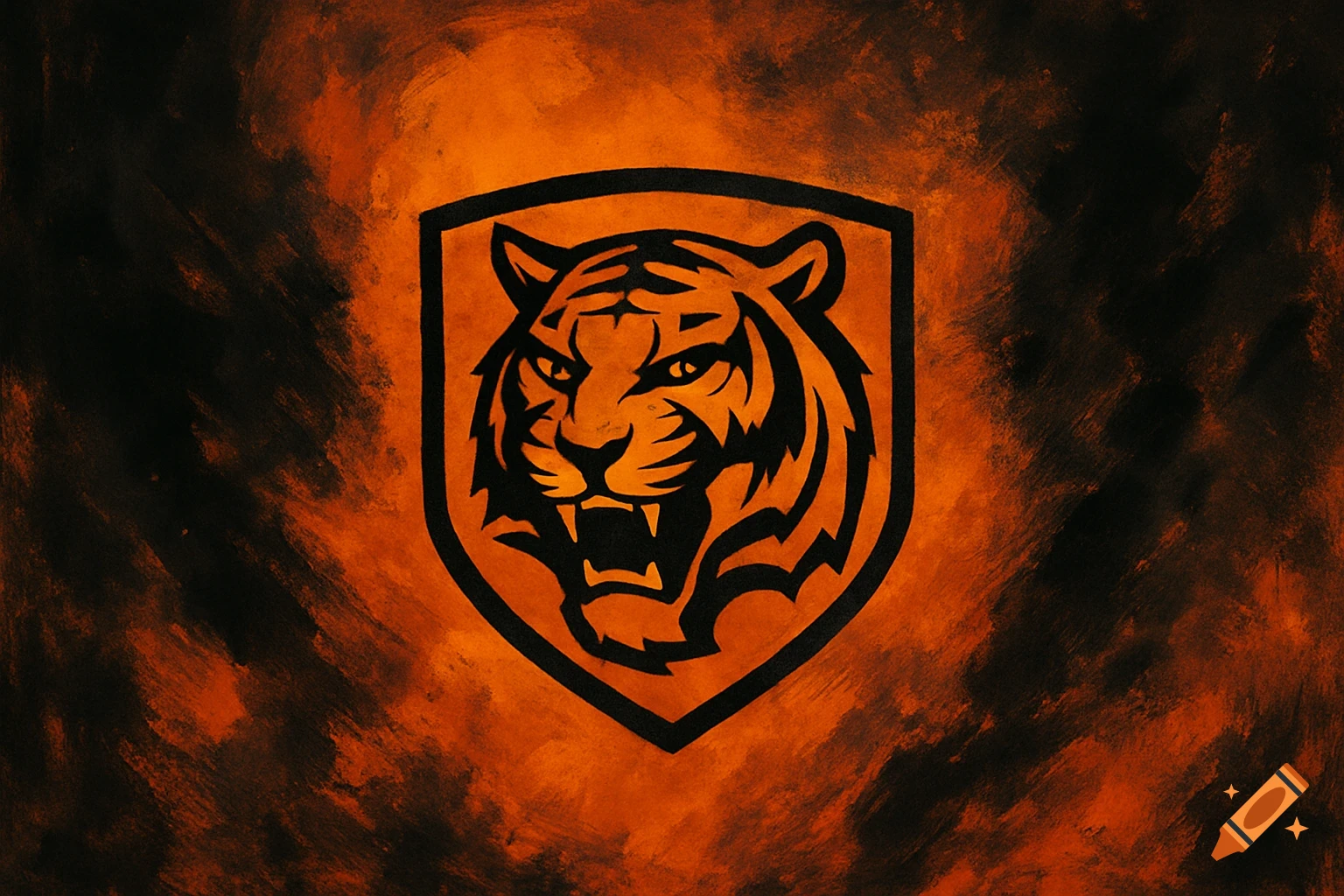 Tiger head crest on an orange and black background.