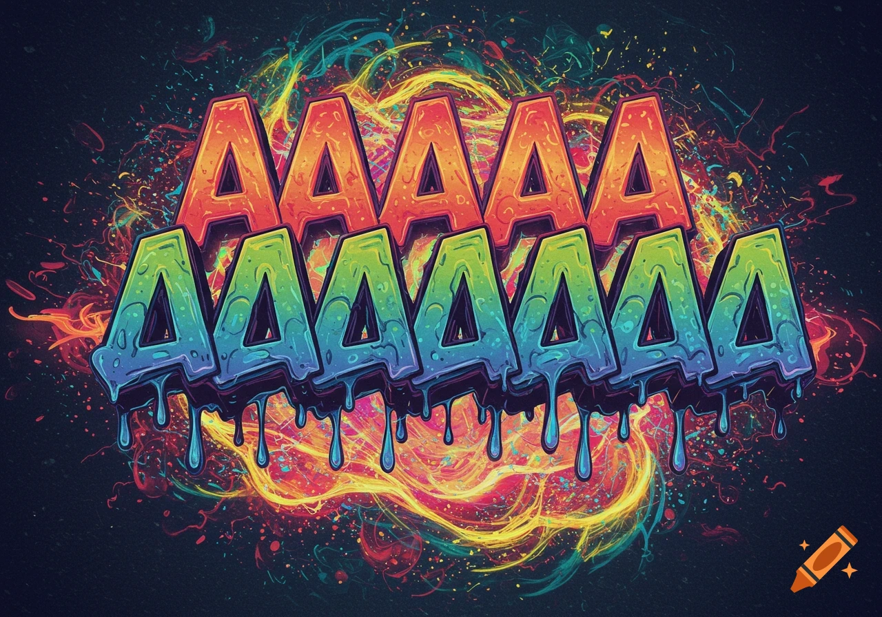 Colorful stylized letters AAAAAA AAAAAA with dripping effect and abstract background, digital art.