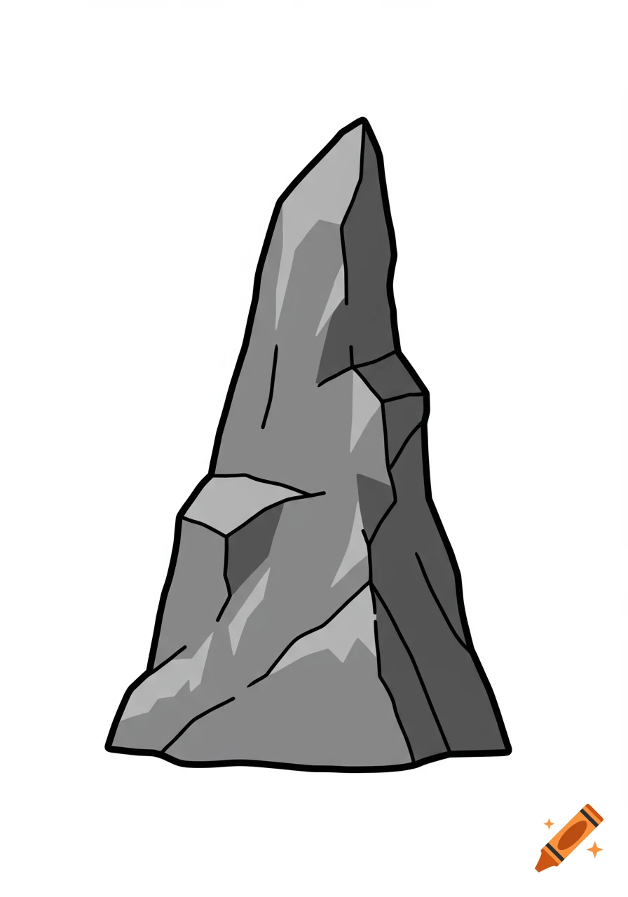 A simple clip art illustration of a tall grey rock