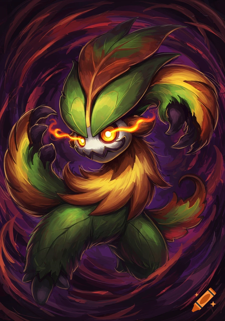 A menacing, leafy creature with glowing eyes.