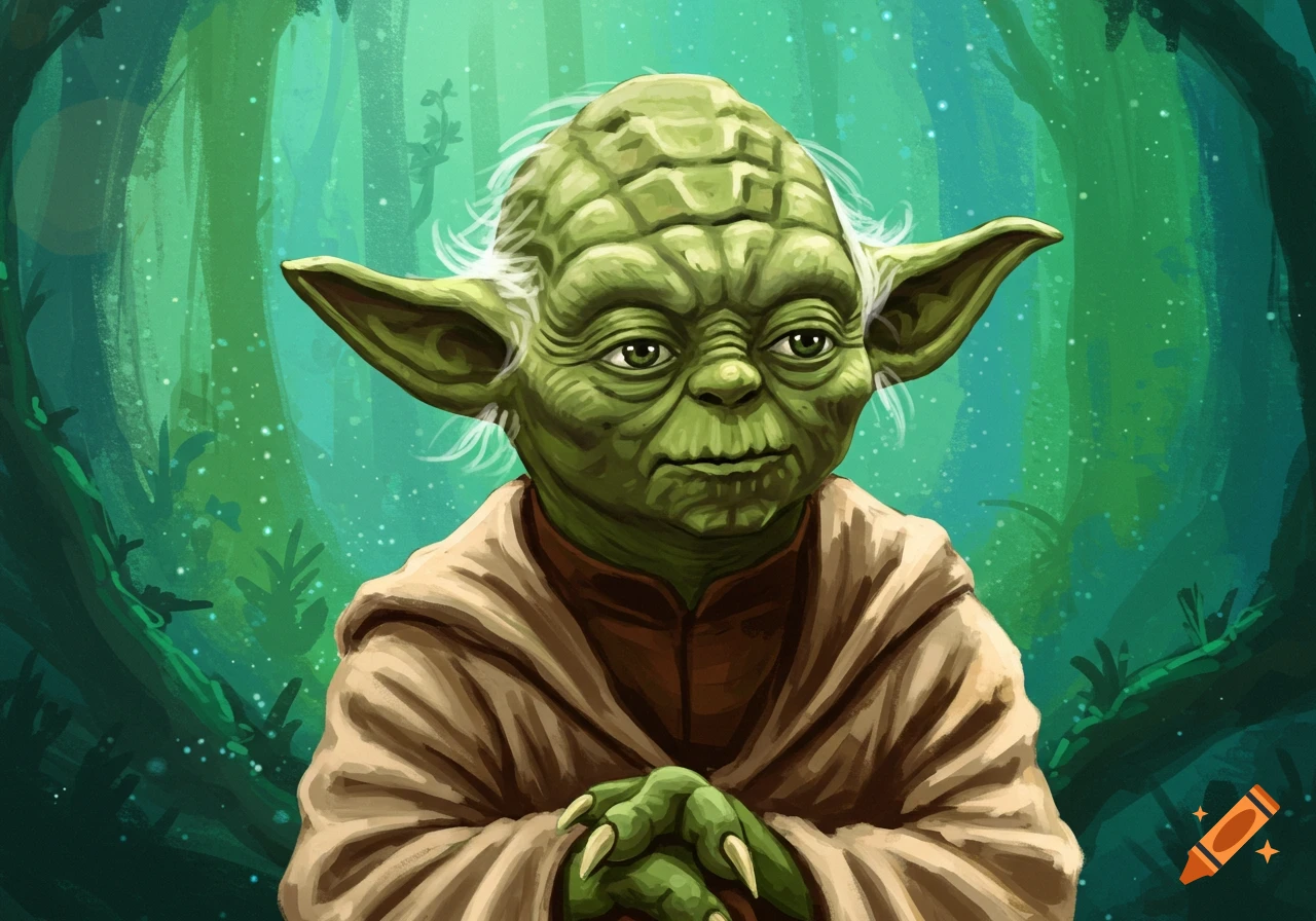 Yoda sitting in a forest
