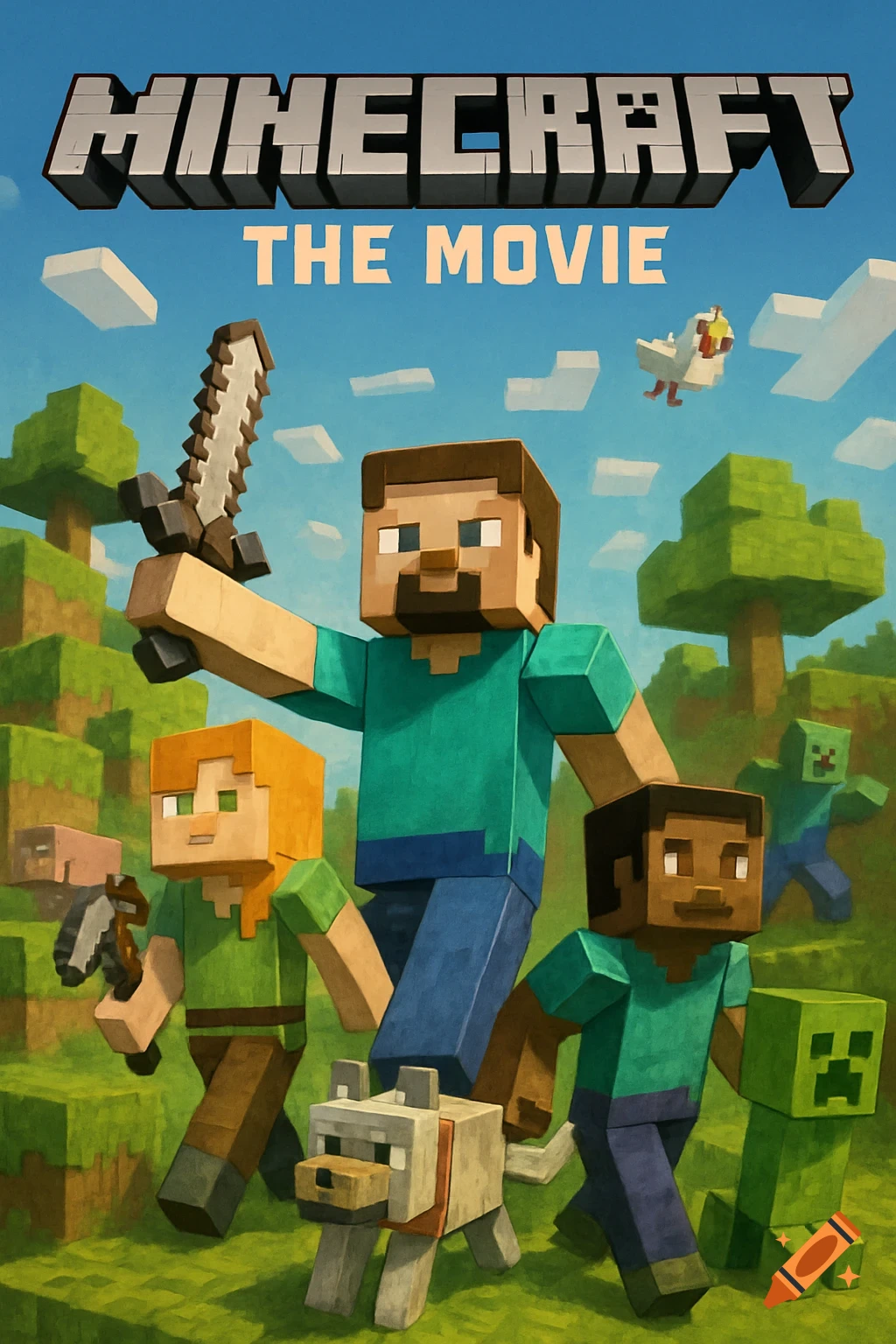 Pencil sketch of Minecraft characters Steve and Creepers in a blocky ...