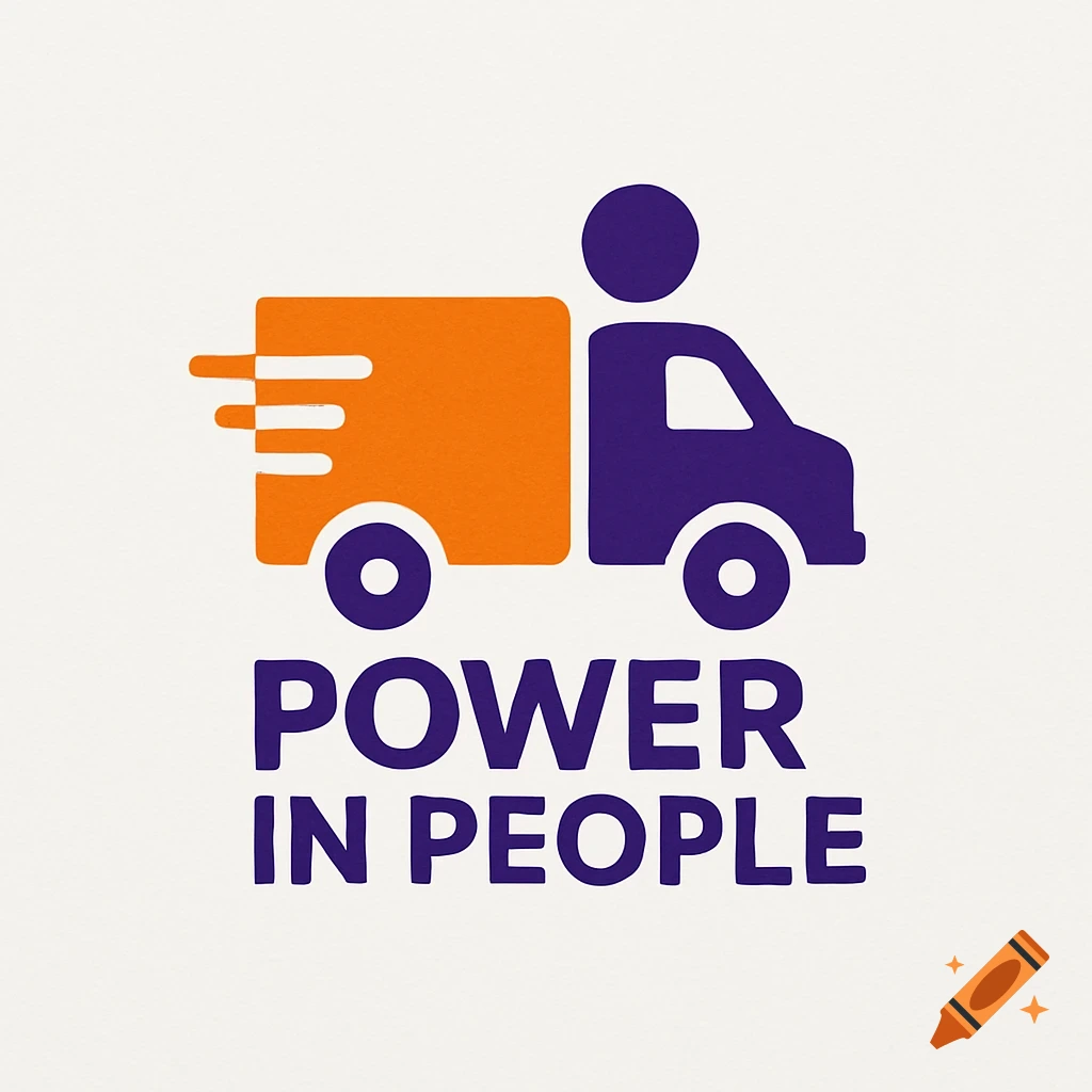 Logo with orange and purple truck icon and text 'Power in People'