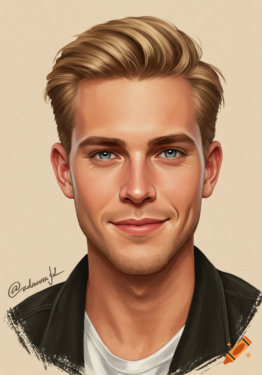 Portrait of a man with blonde hair, blue eyes, and light stubble, smiling.