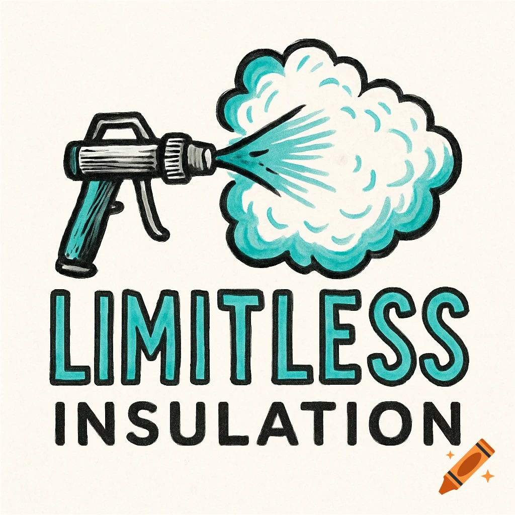 Hand-drawn logo for Limitless Insulation featuring a spray gun.