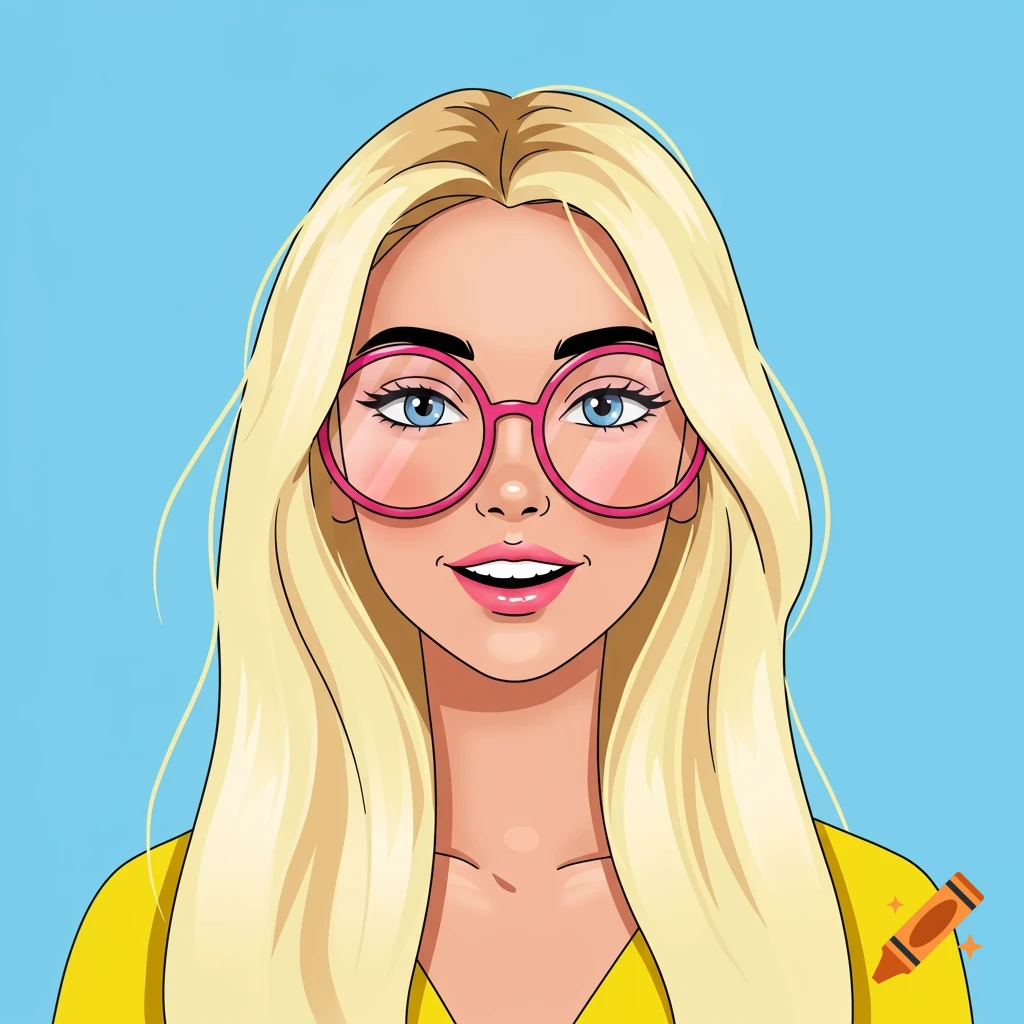 Vector portrait of a blonde young woman with pink glasses.