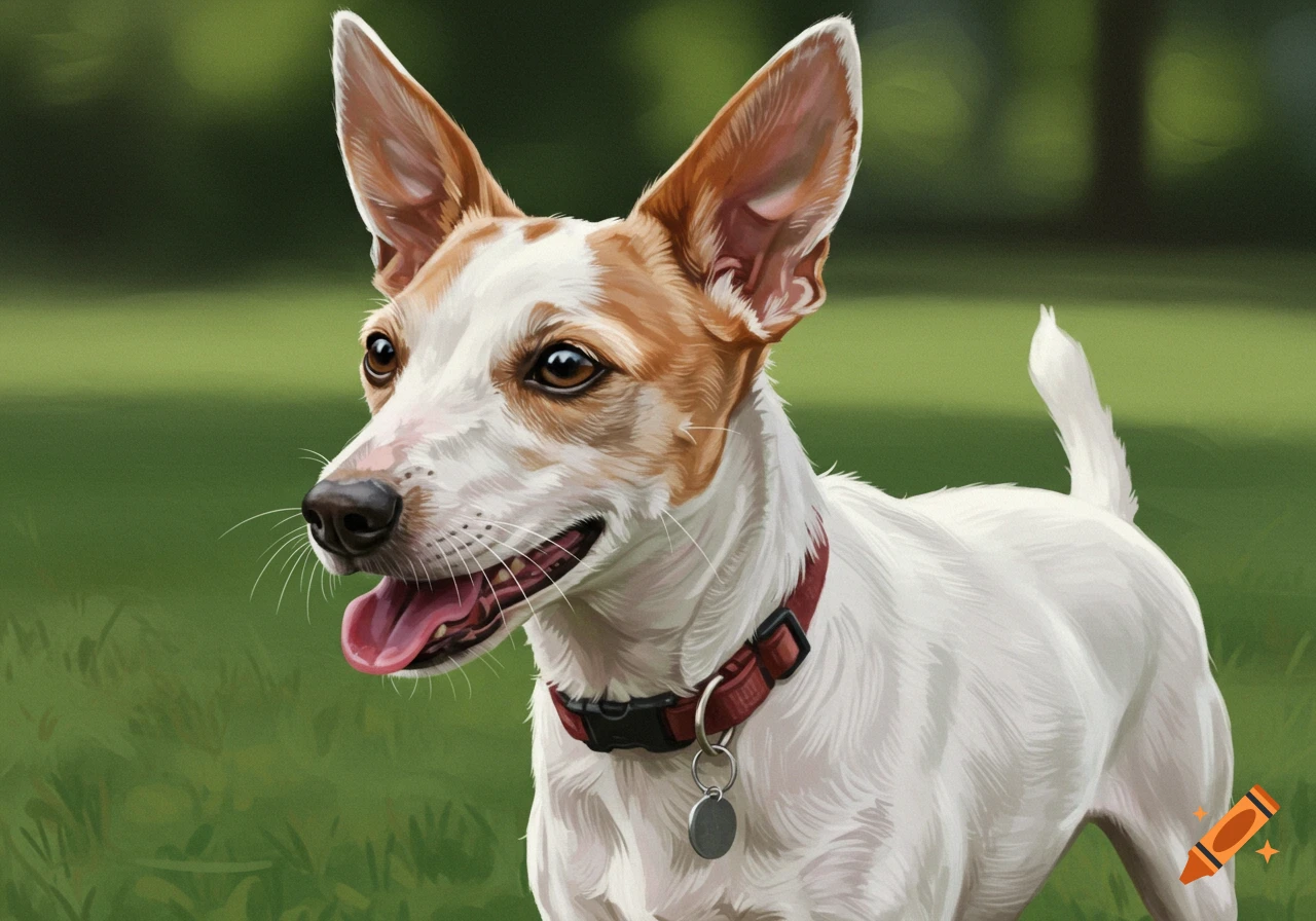 A white and light brown Rat Terrier dog outdoors
