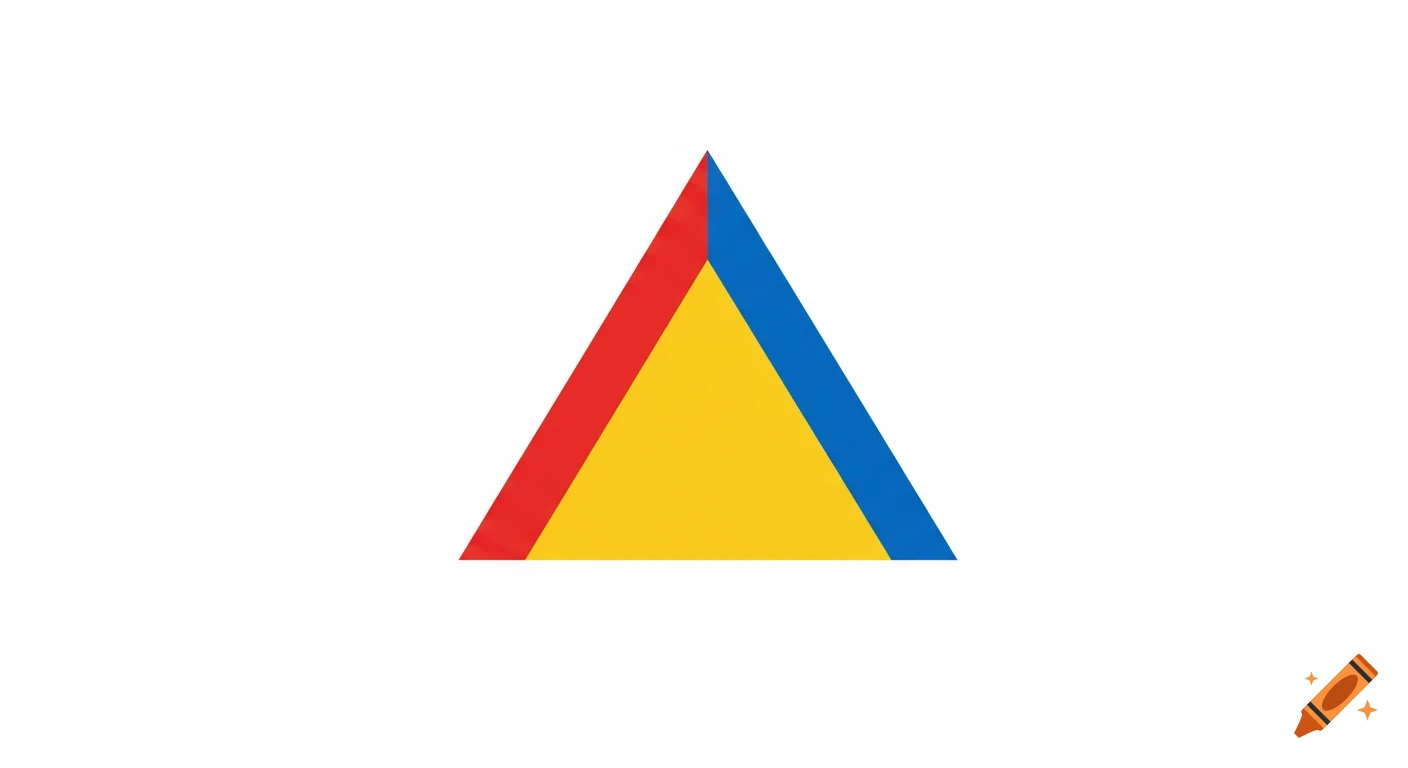 A vector graphic of a triangle colored red, yellow, and blue on a white background.