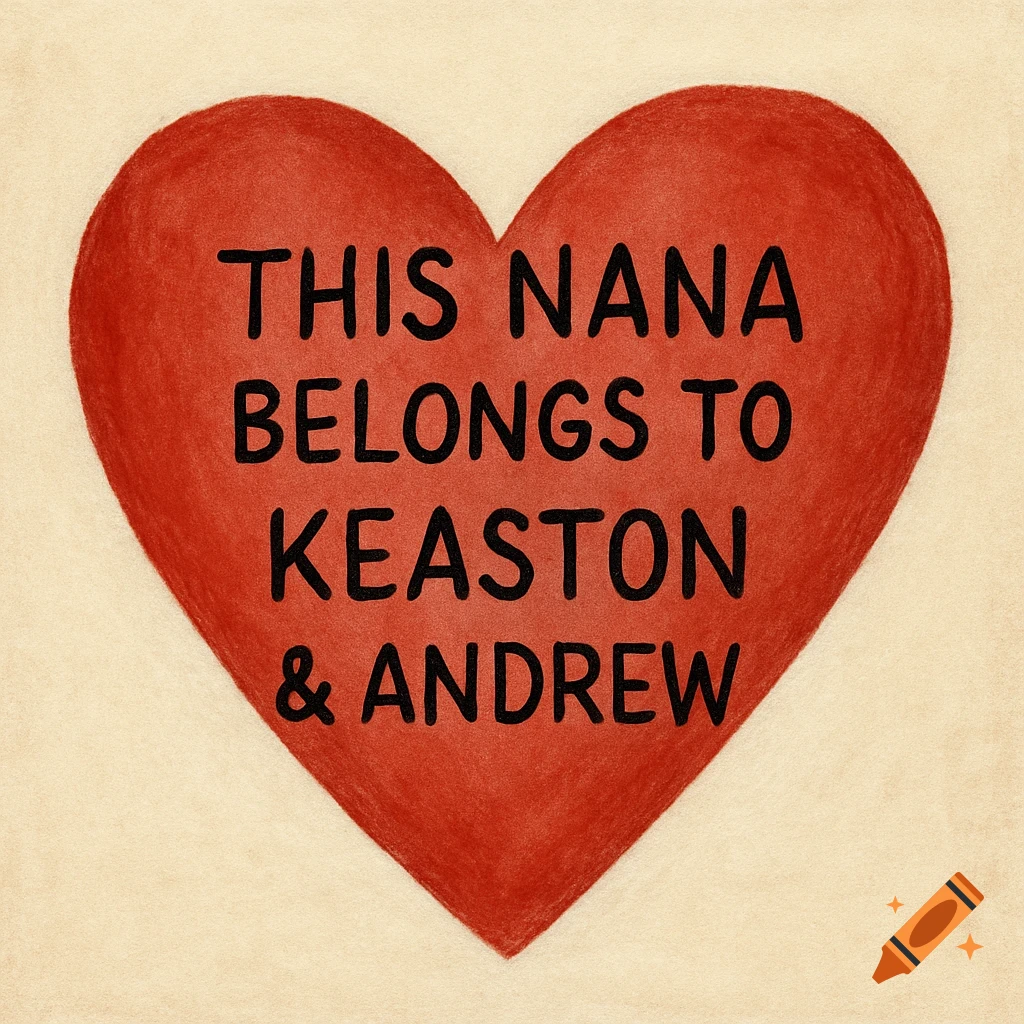 Digital drawing of a red heart with black text reading 'THIS NANA BELONGS TO KEASTON & ANDREW'.