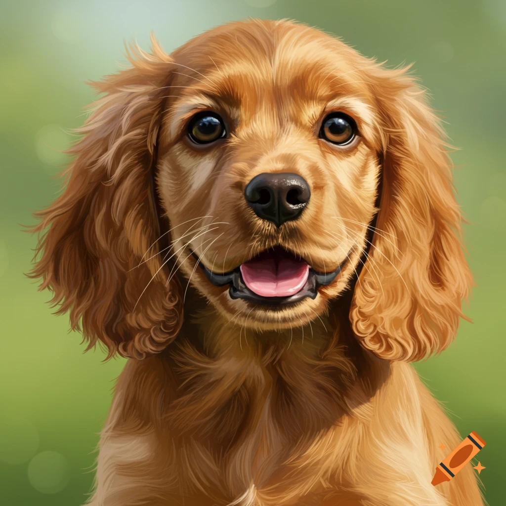 The happy face of a Cocker Spaniel puppy looking forward.