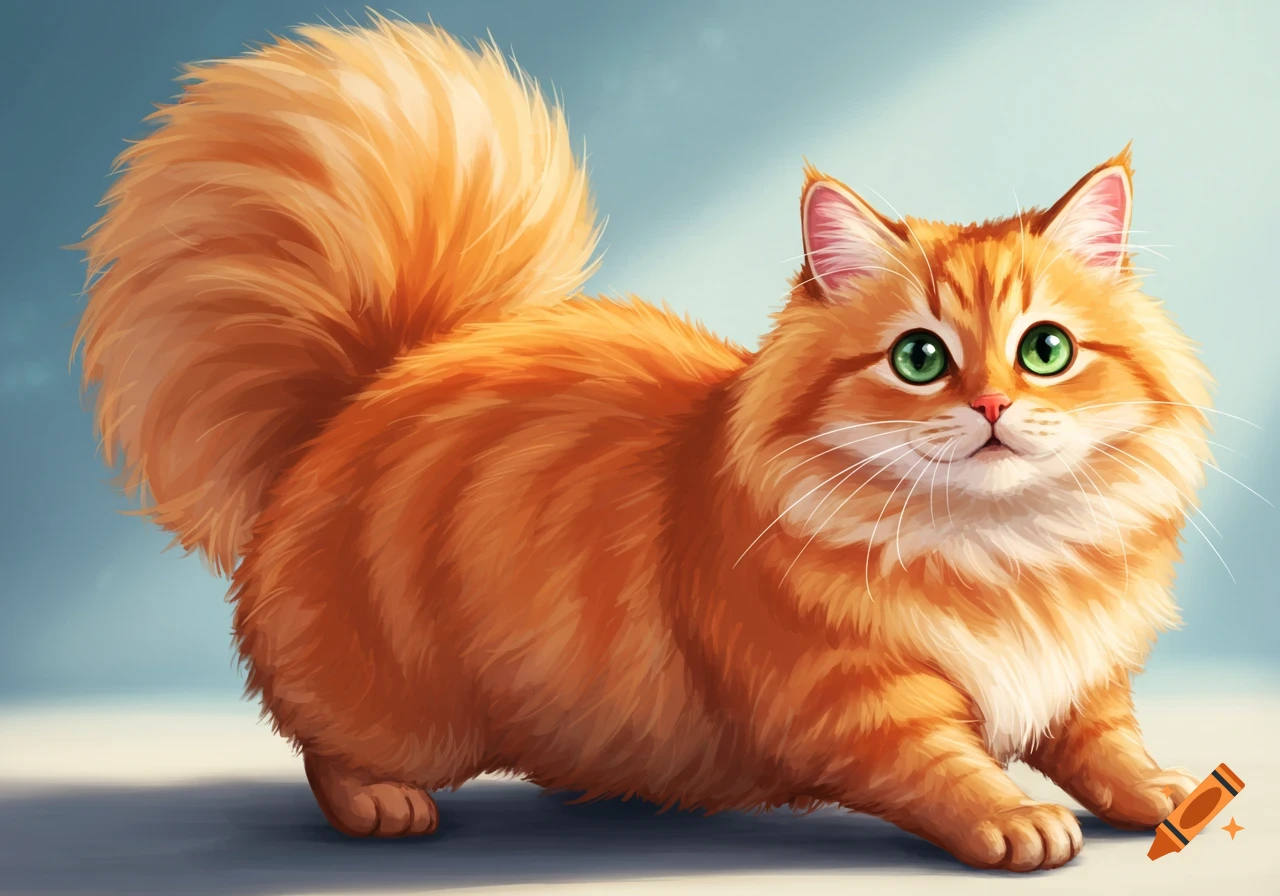 A fluffy orange tabby cat with green eyes.