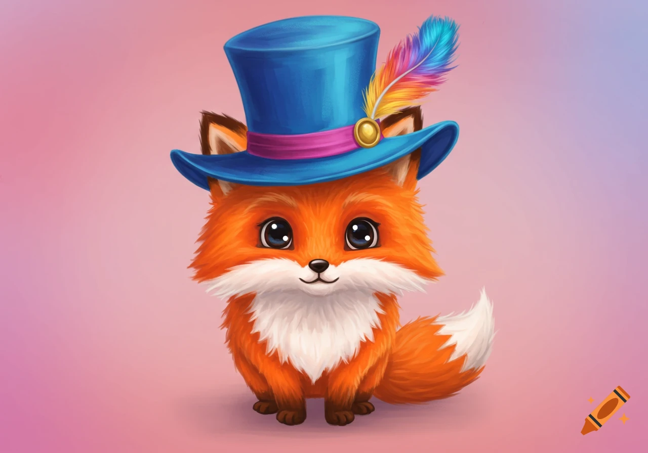 Cute fox in a blue top hat