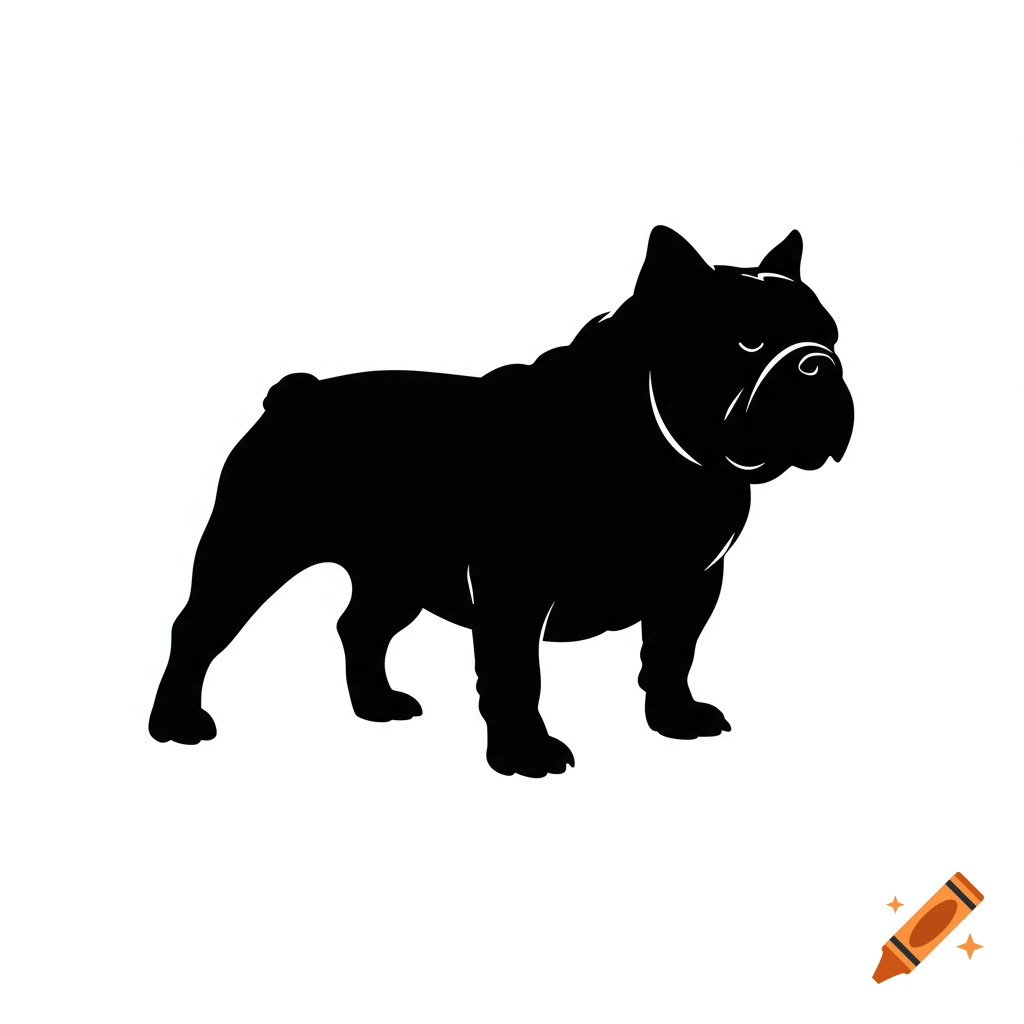 A black silhouette of a bulldog.