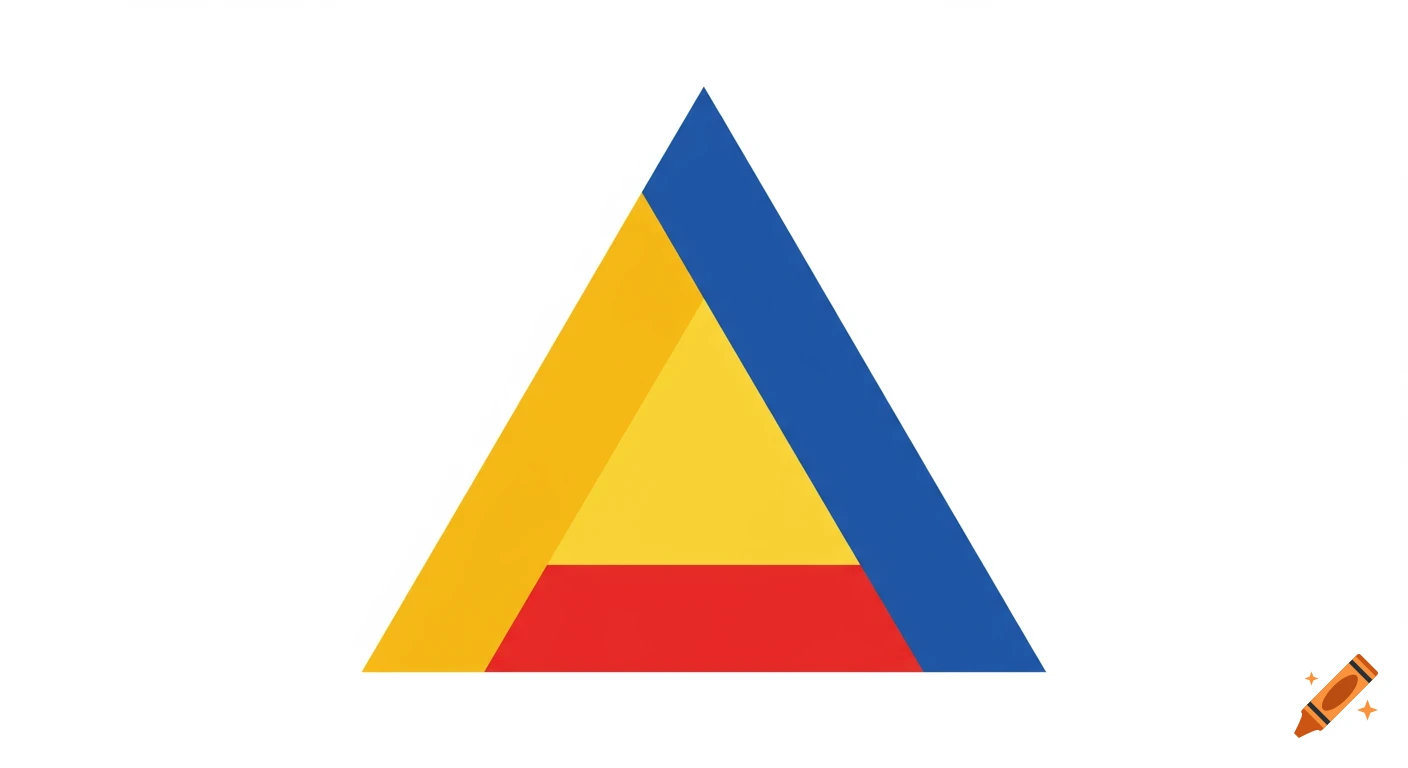 Vector graphic of a triangle split into yellow, red, and blue sections on a white background.