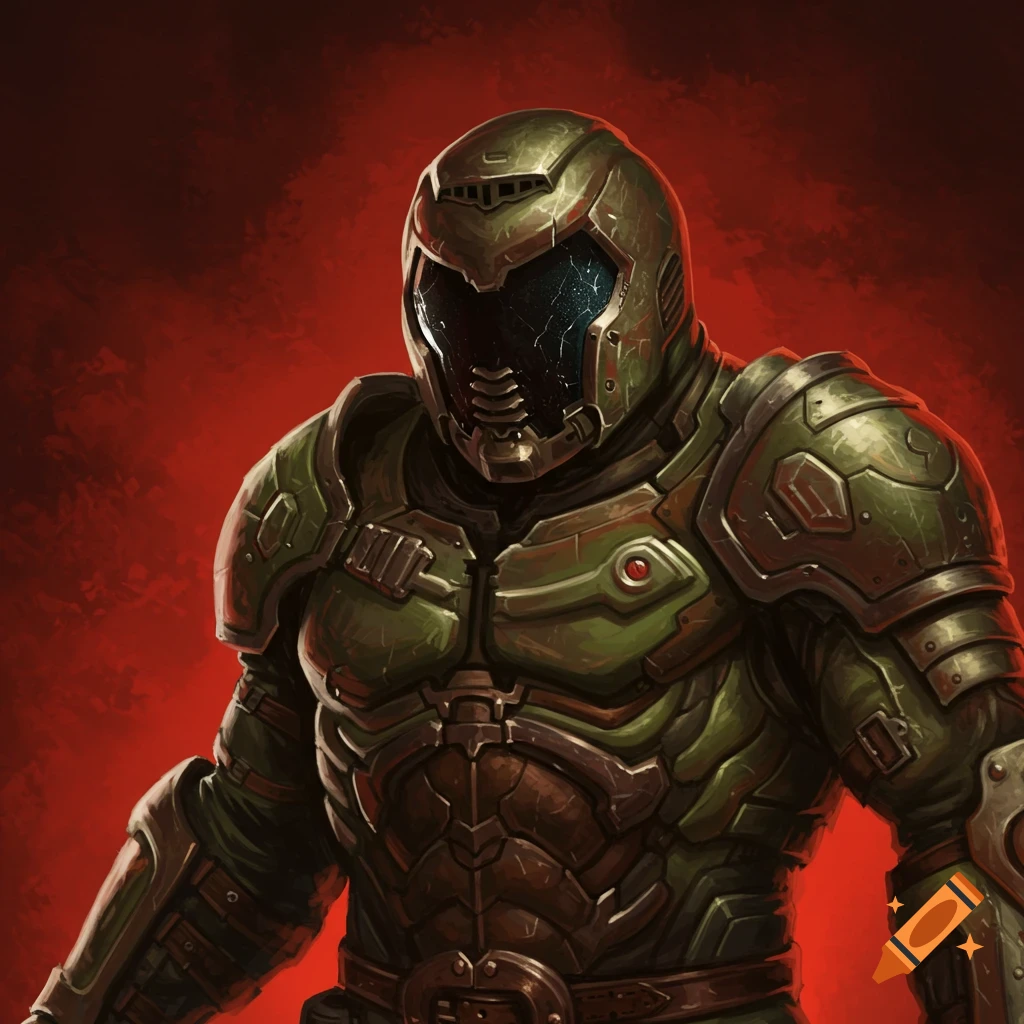 The Doomslayer in green armor
