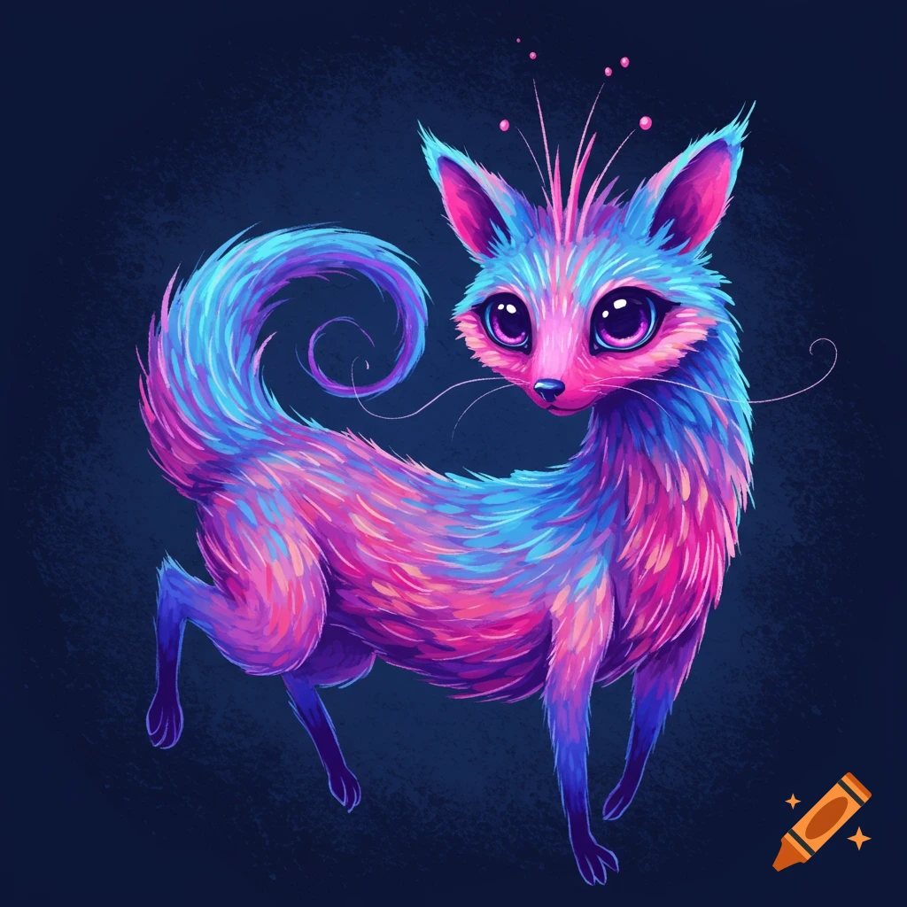 Stylized fantasy animal with blue and pink fur