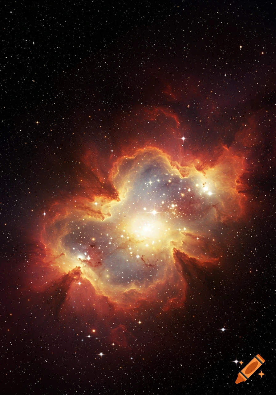 A vibrant image of a colorful nebula and bright stars in space.