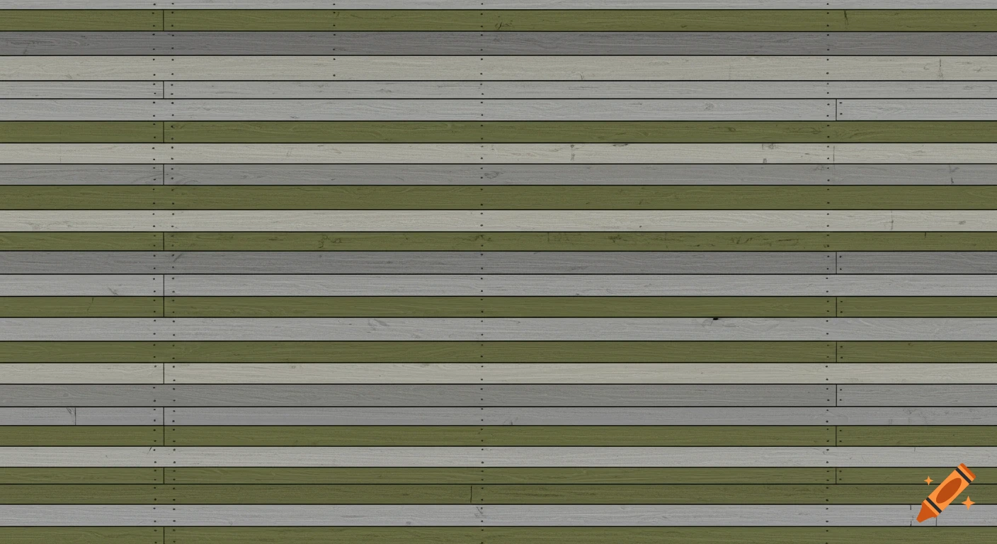 A wall of horizontal planks in alternating light grey and olive green.