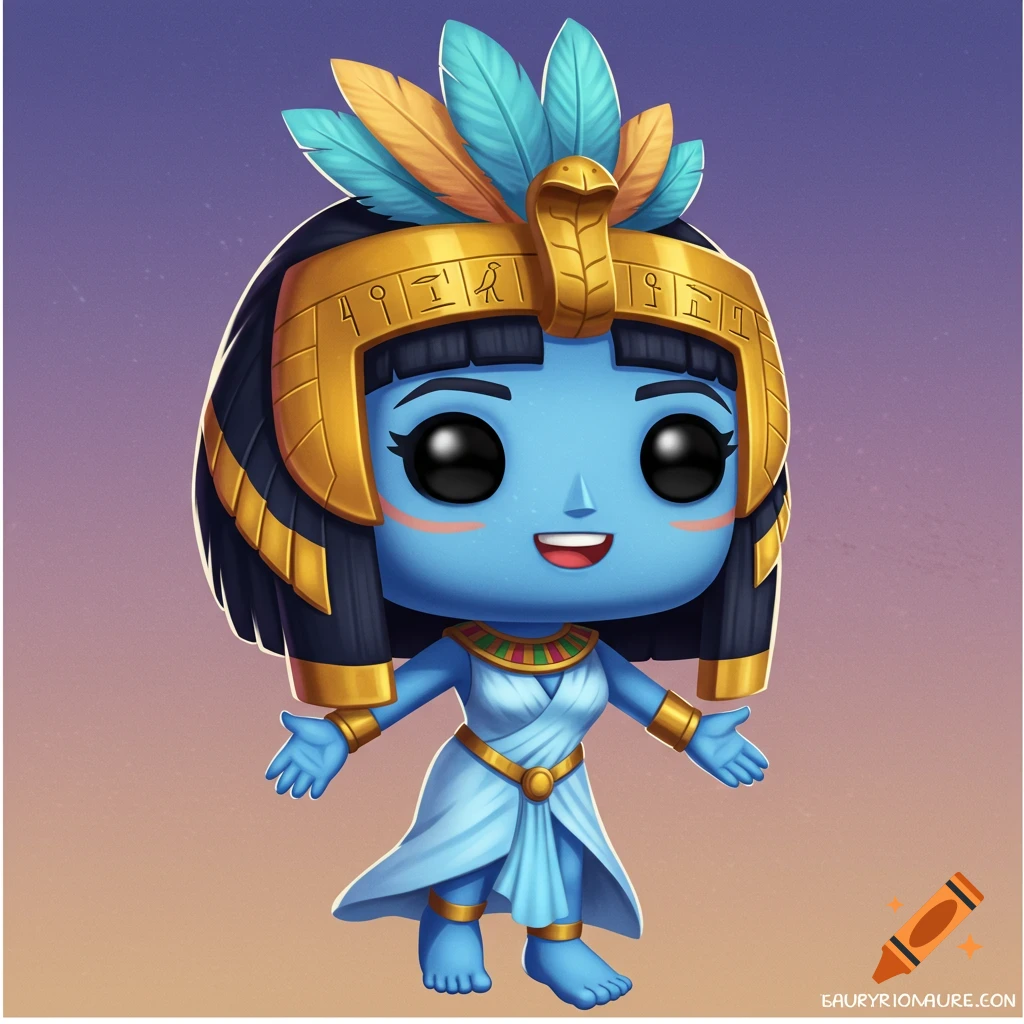 A stylized image of a blue-skinned character in Egyptian attire, resembling a Funko Pop toy.