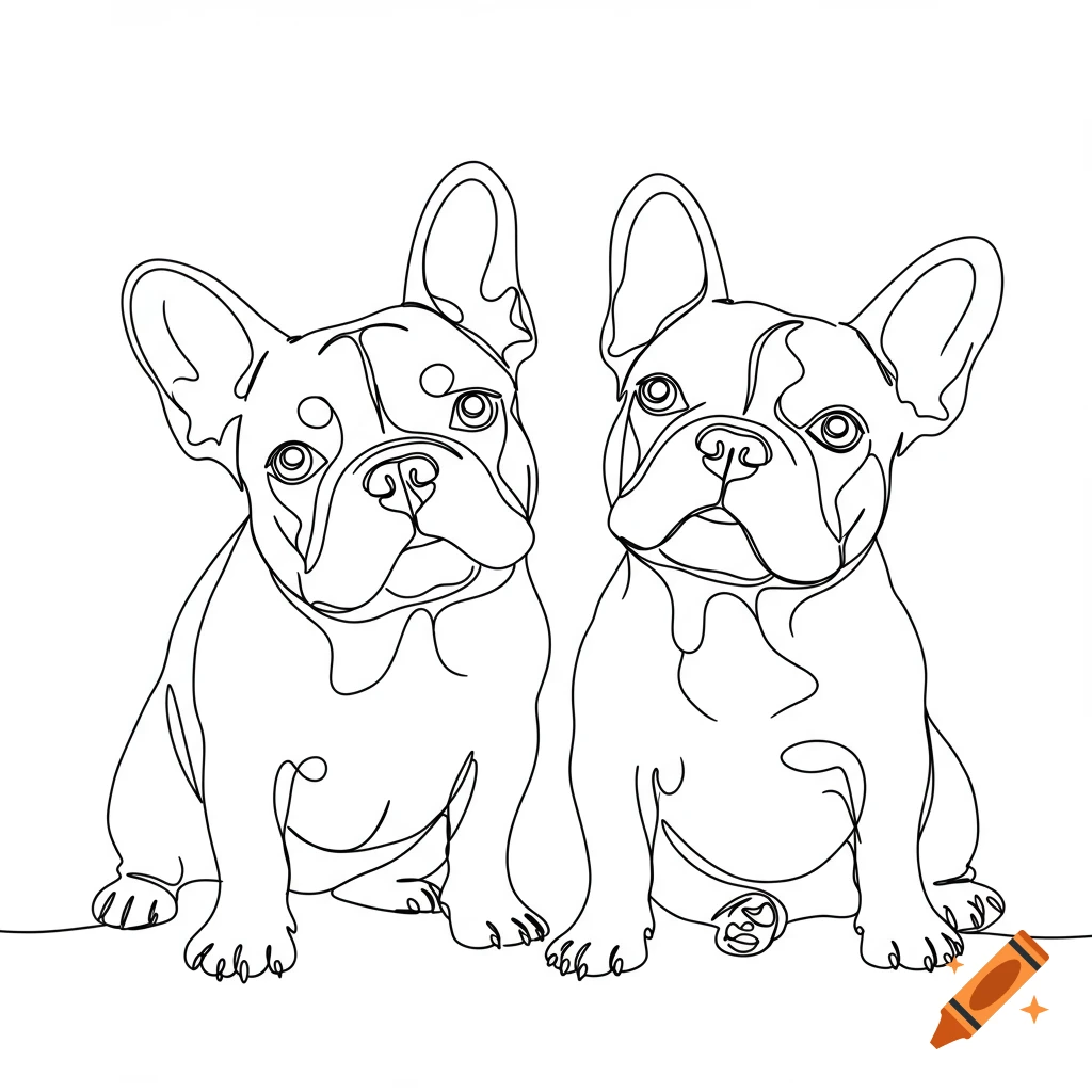 Single line drawing of two French bulldogs