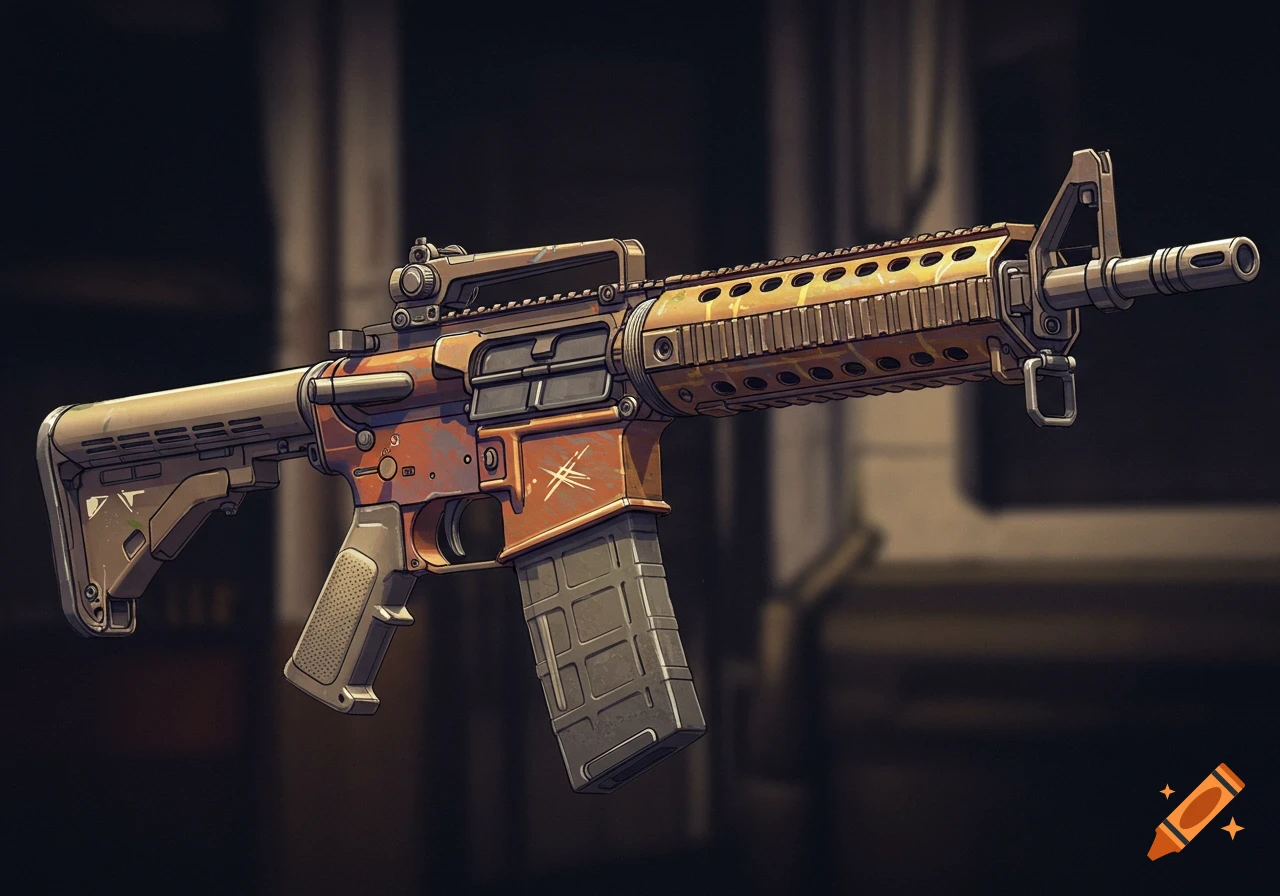 a stylized M4A4 assault rifle