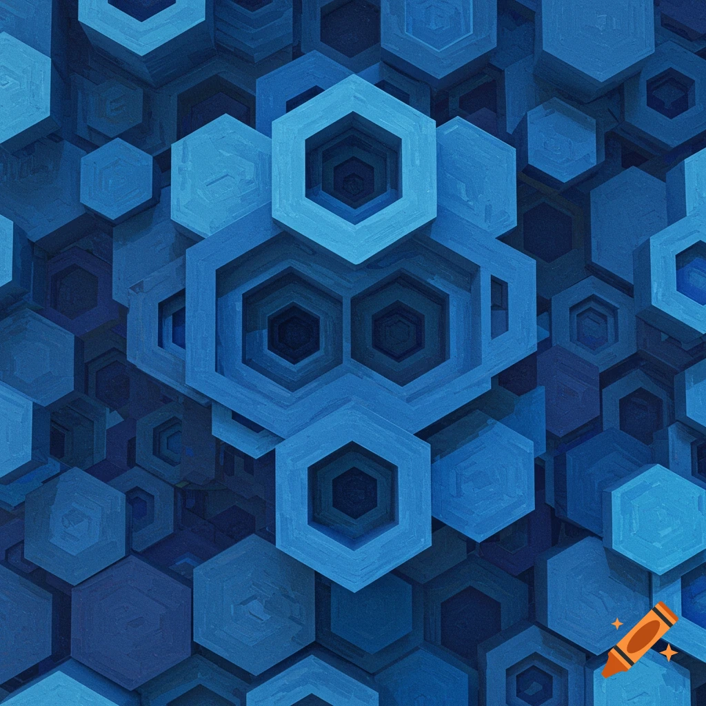 Abstract image of layered blue hexagons
