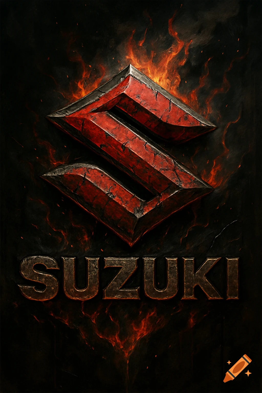 Stylized Suzuki emblem with flames.