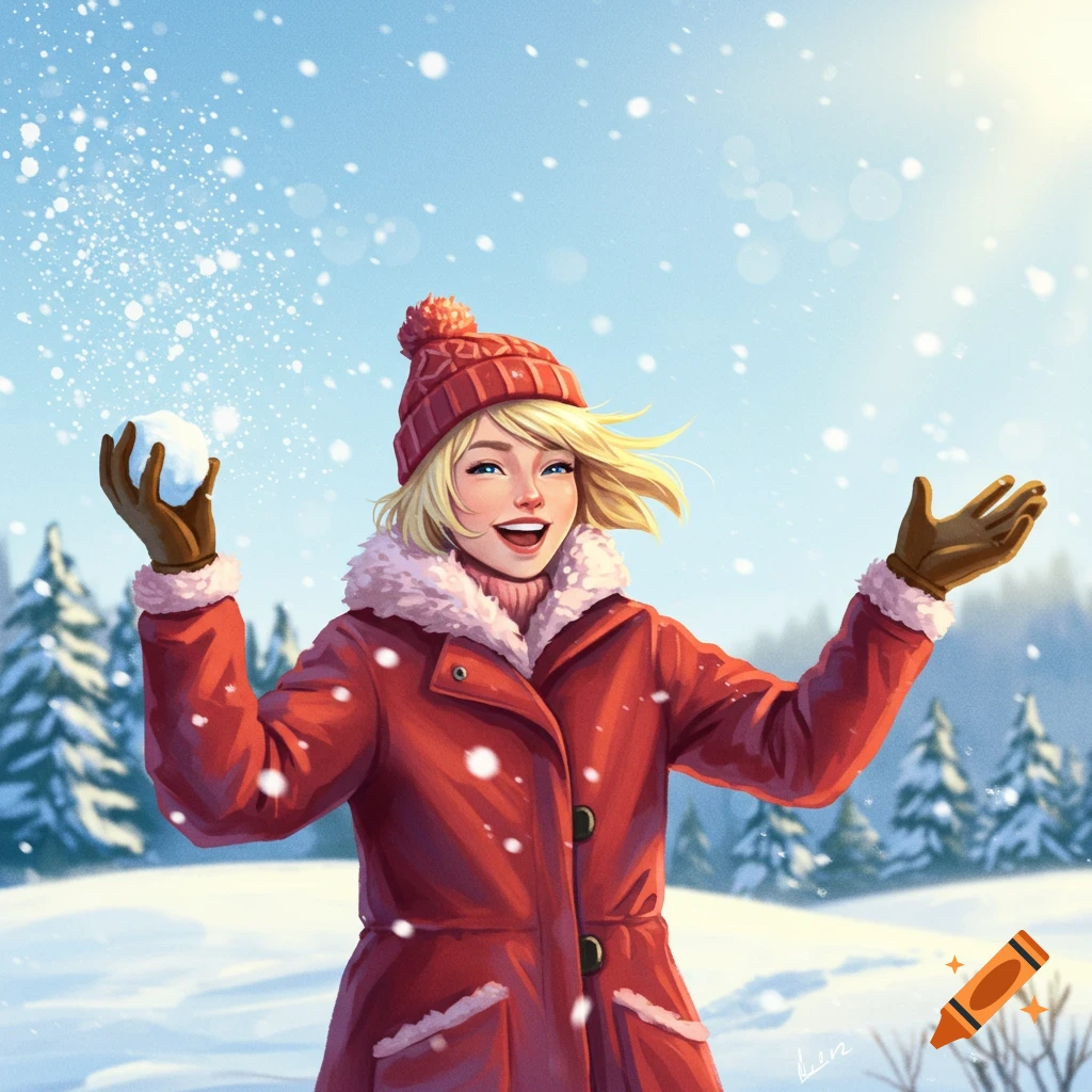 A woman playing in the snow