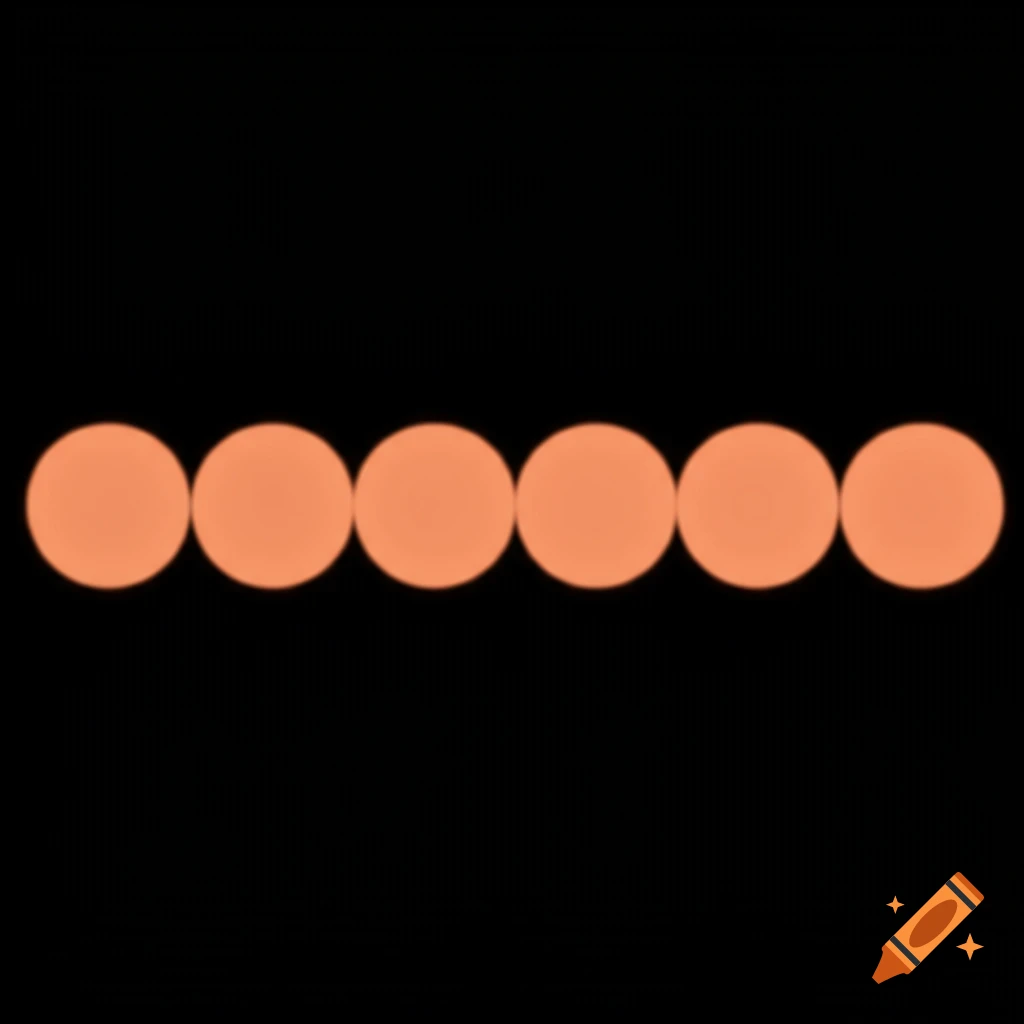 Six orange circles in a row on a black background.