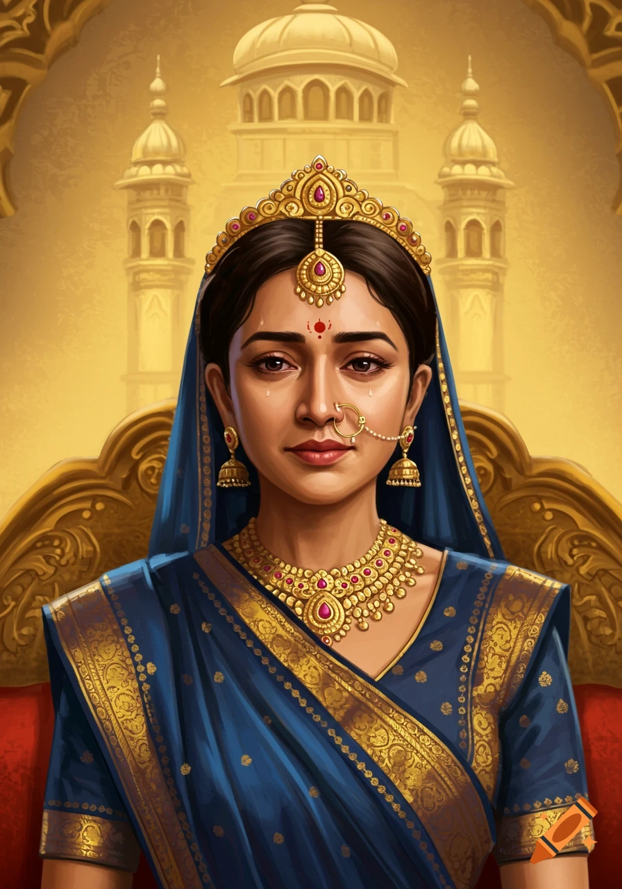 A woman in traditional Indian attire and gold jewelry