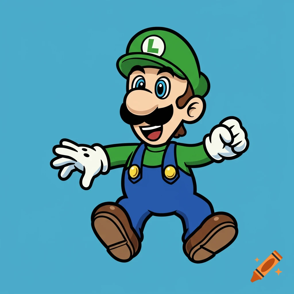 A vector graphic of Luigi jumping