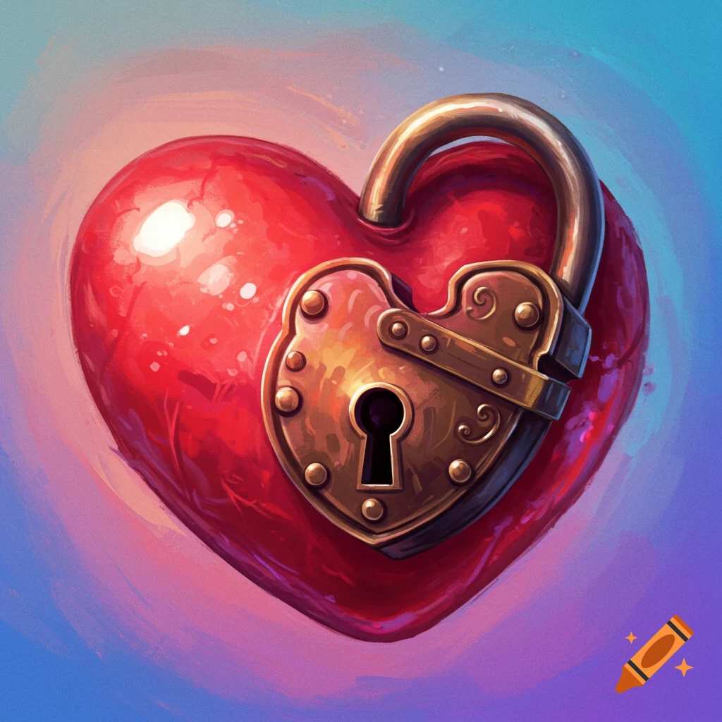 A red heart with a golden lock.