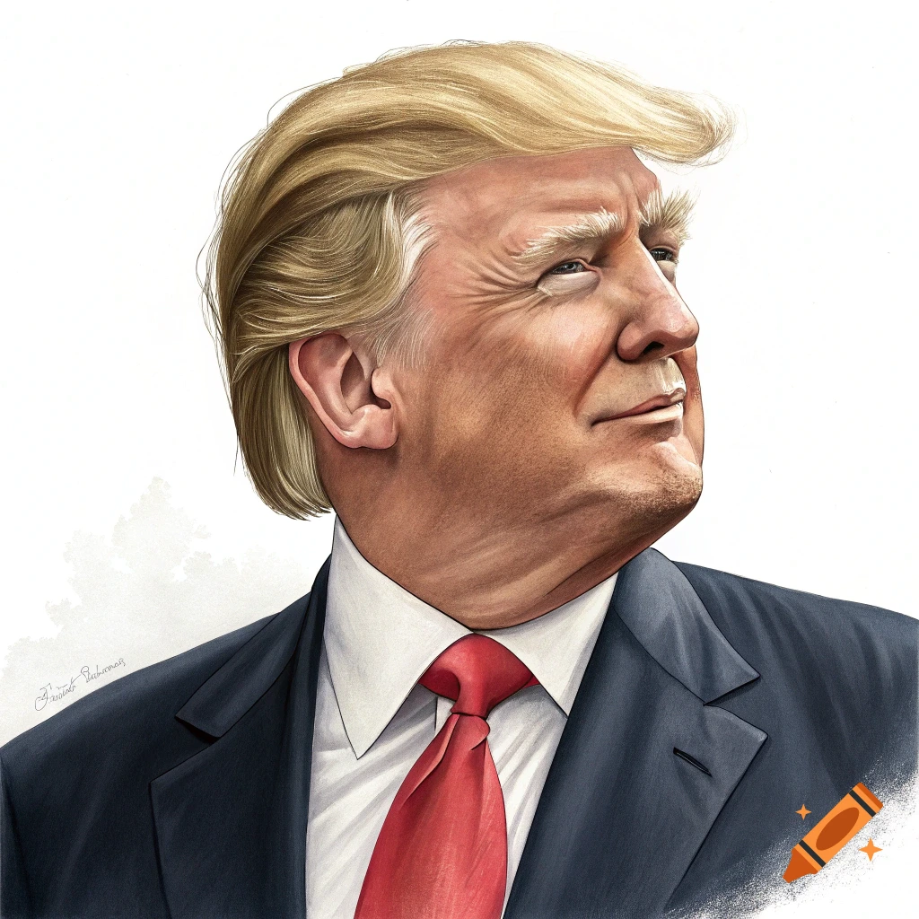 Illustration of Donald Trump in a suit and red tie