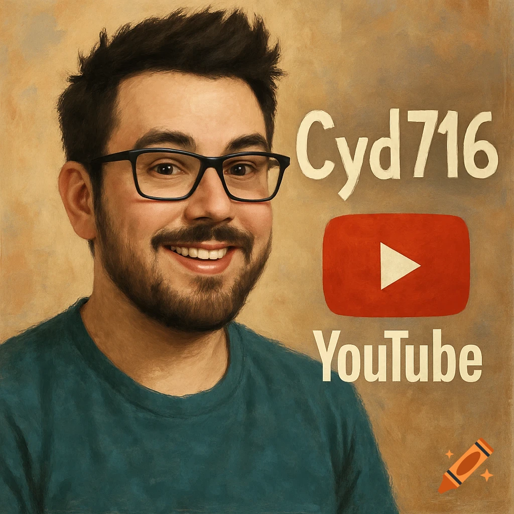 A portrait of a man smiling next to 'Cyd716' and 'Youtube' text with a YouTube logo.