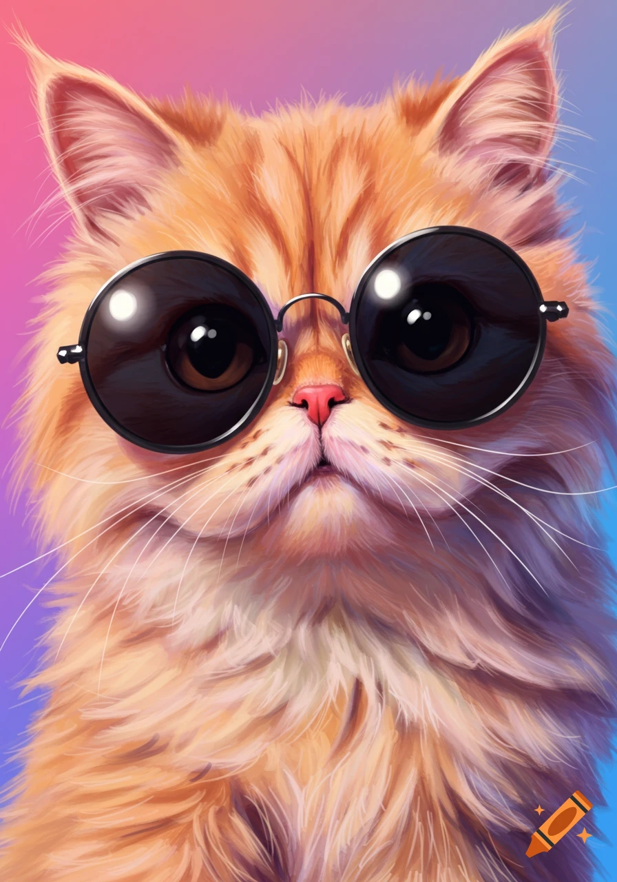 A cute orange tabby cat wearing round black sunglasses.