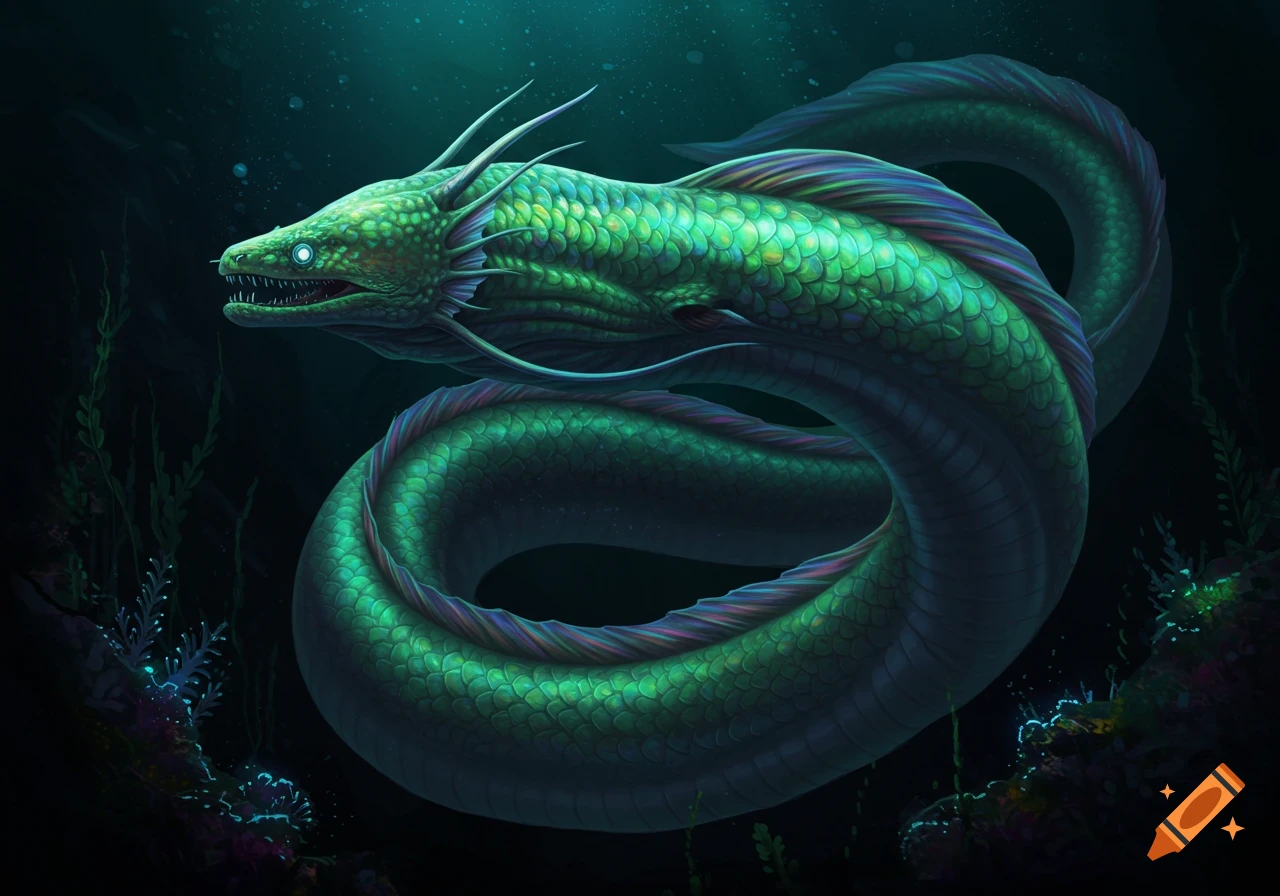 A green dragon eel swimming underwater.