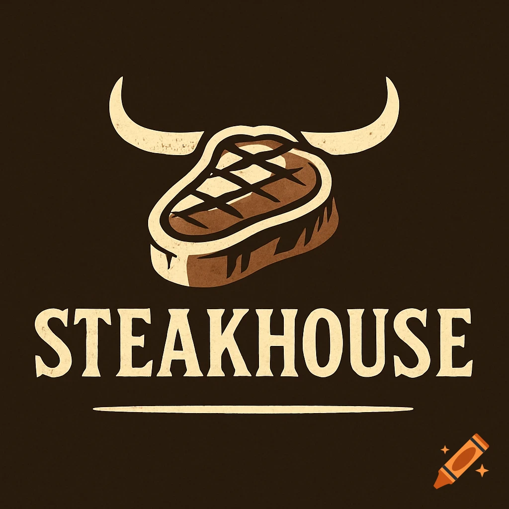 Steakhouse logo with a stylized steak and bull horns above the word STEAKHOUSE.