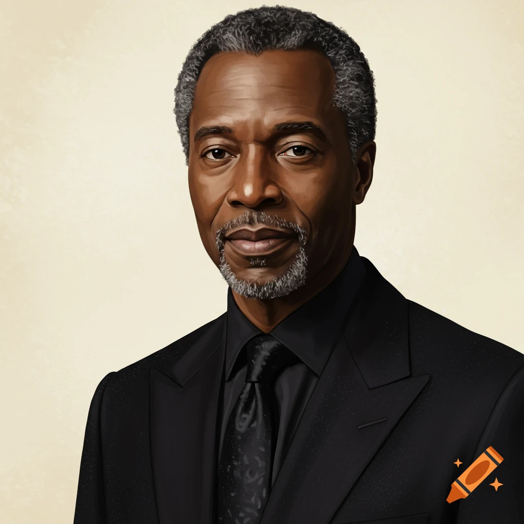An older Black man in a black suit.