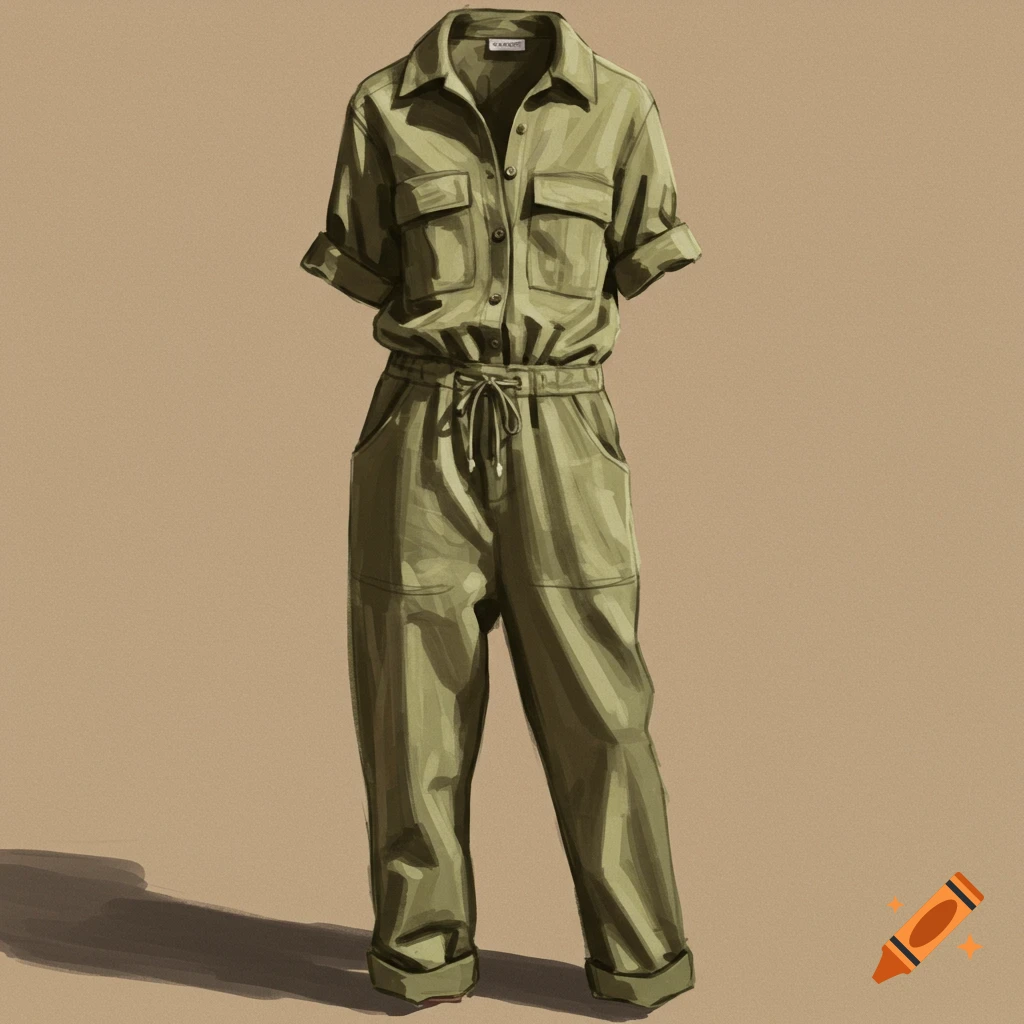 A khaki green jumpsuit.