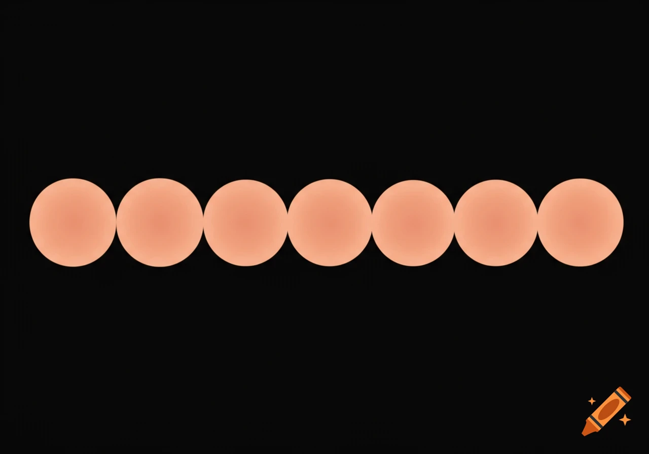 Eight peach colored circles in a line against a black background.
