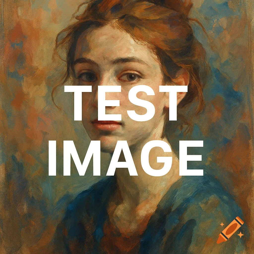 Portrait of a woman with text overlay 'TEST IMAGE'
