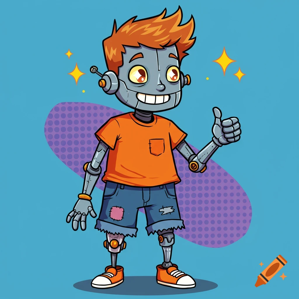 Cartoon robot boy giving a thumbs up