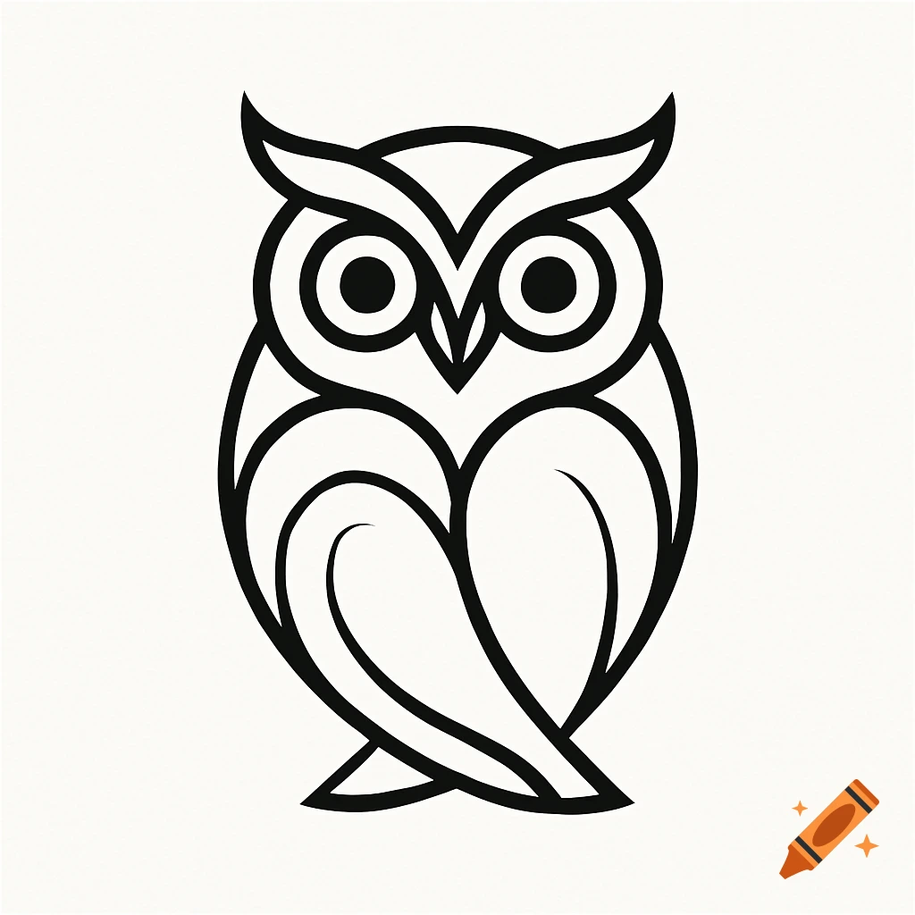 Black and white minimalist line art logo of an owl.