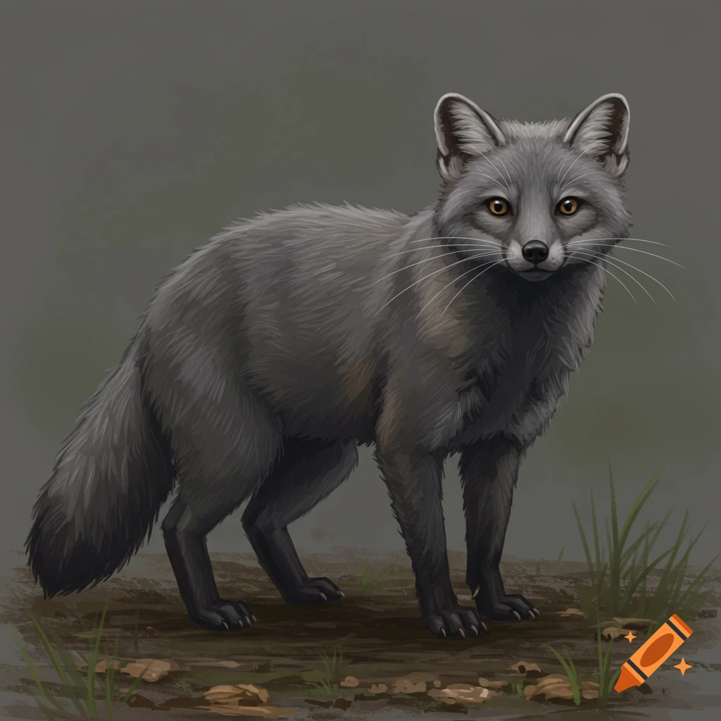 A gray fox-like fantasy creature standing.