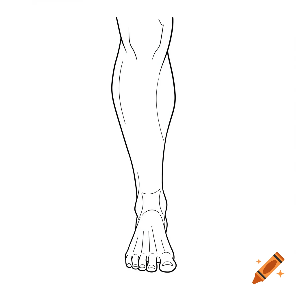 Simple line outline of a lower leg and foot viewed from the front.