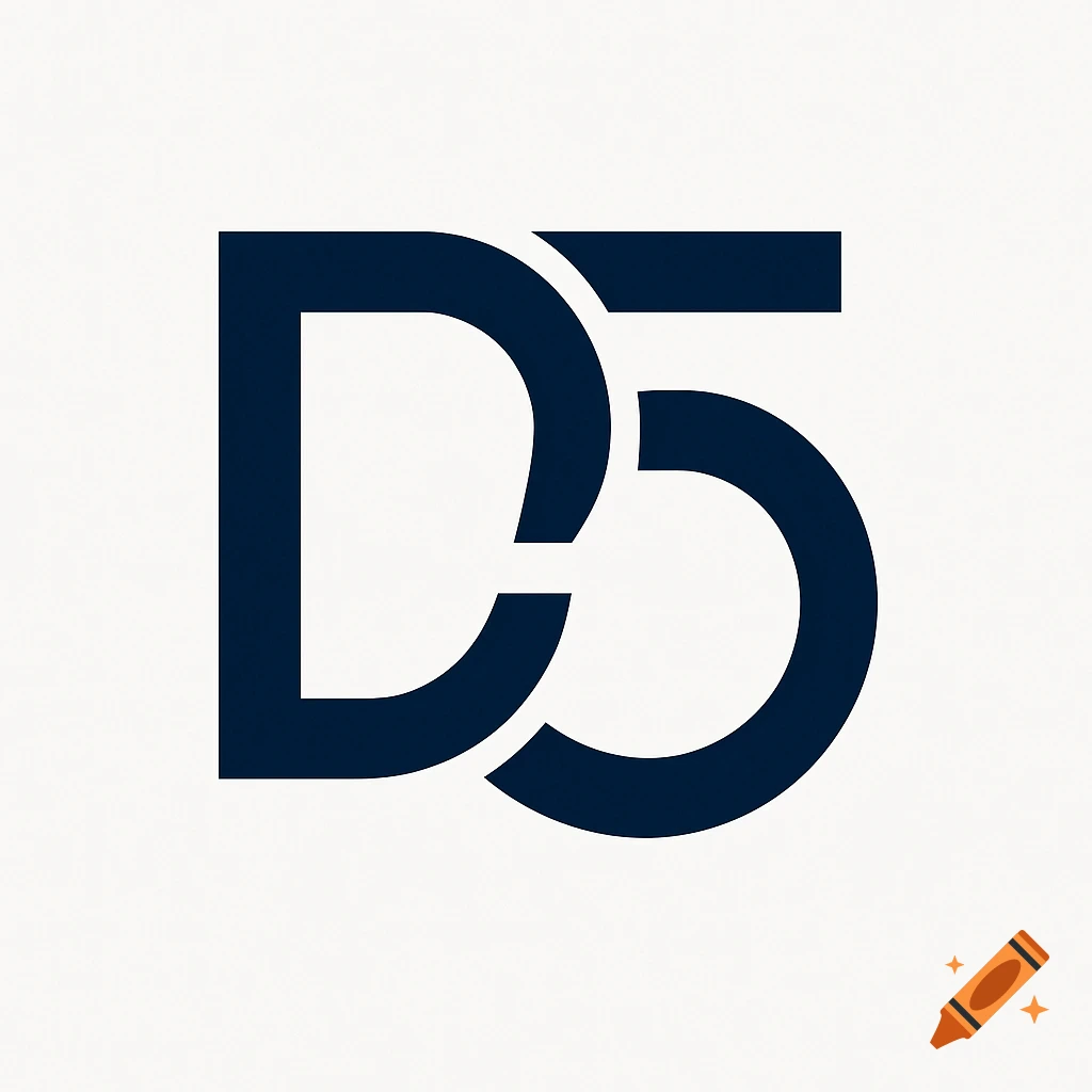 Logo combining the letter D and the number 5 in dark blue